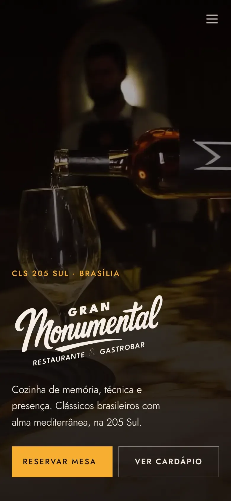 Site da Gran Monumental Restaurante & Gastrobar aberto no celular e no computador