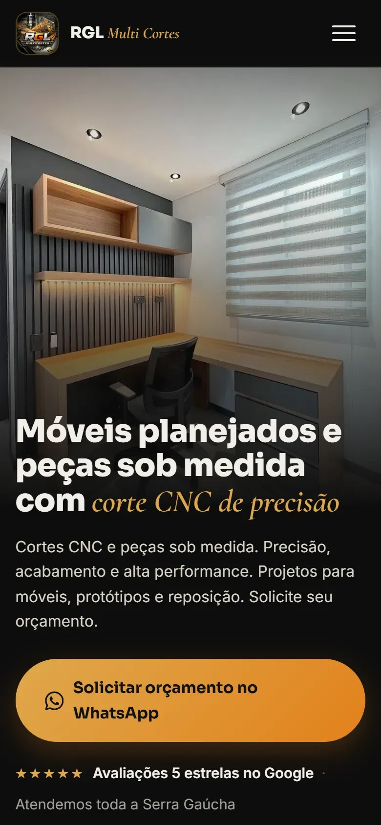 Site da RGL Multi Cortes aberto no celular e no computador