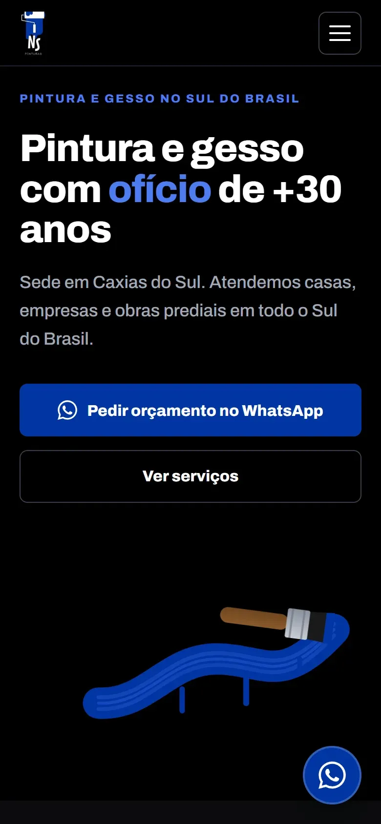 Site da NS Pinturas aberto no celular e no computador
